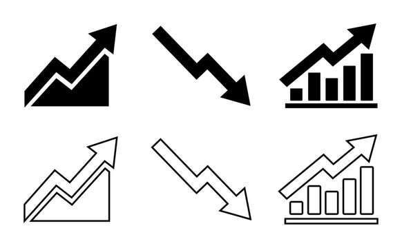 Financial Growth Chart and Stock Market Arrow Line Icon Set Business Profit Analytics Glyph Template