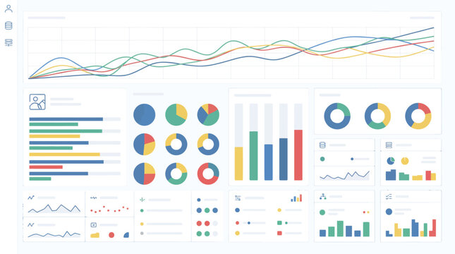 Comprehensive dashboard featuring multiple charts and graphs for analytics and data visualization.