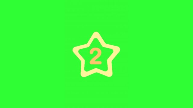 Animated countdown numbers displayed inside a glowing five-point star outline on a bright green screen background, creating a playful and energetic visual timer. Perfect for game shows, competitions, 