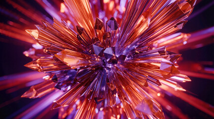 Obraz premium Abstract Glowing Crystal Burst with Geometric Facets and Neon Prismatic Light Reflection