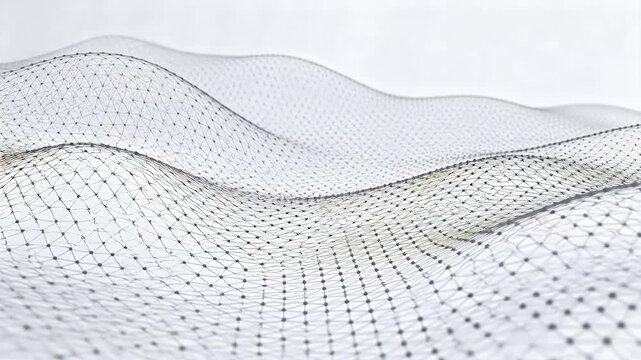 Abstract black and white grid surface with wavy geometry and spatial depth