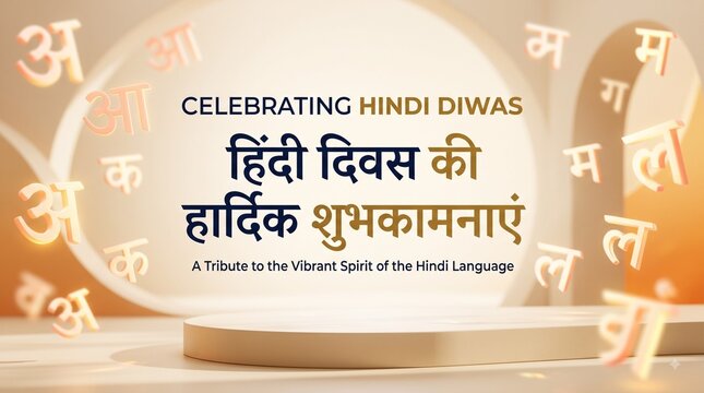 Celebrating hindi diwas with devanagari script floating letters