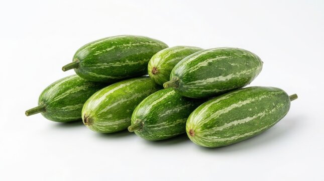 Group of fresh raw pointed gourds isolated on white background with pointed gourd green vegetables raw vegetable nutrition organic produce culinary ingredient cooking ingredient