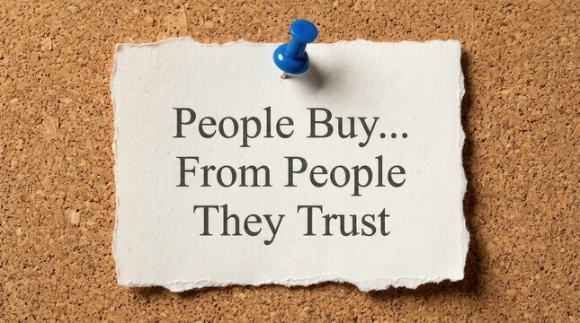 Inspirational note featuring text about trust pinned onto a rustic corkboard using blue plastic thumb