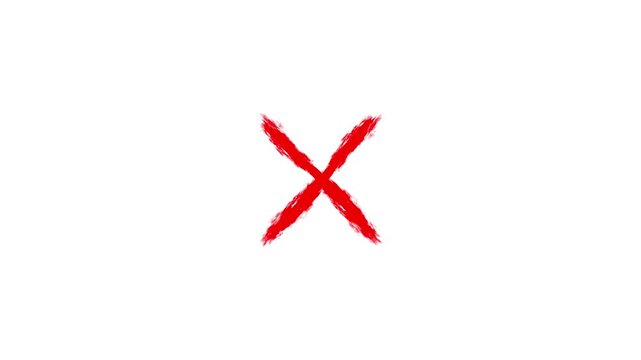 A bold, thick red cross symbol with a textured brushstroke effect, centered on a clean white background, signifying negation, error, or cancellation. Keywords: red, cross, symbol, mark, sign, x