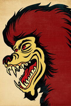 Werewolf halloween Retro vintage ink monster illustration - pop art vintage style comic book print poster - quirky and offbeat