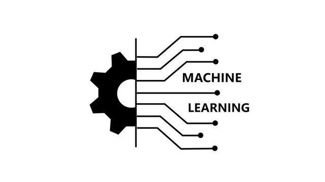 Machine Learning Technology Animation with Mechanical Gear and Digital Circuit Lines Representing Artificial Intelligence, Automation, Computing, and Advanced Data Processing