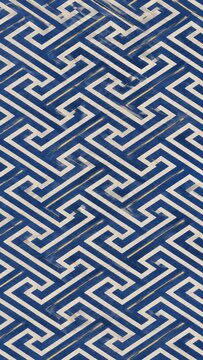 Japanese traditional Sayagata key fret interlocking vertical pattern background in indigo blue, washi paper texture