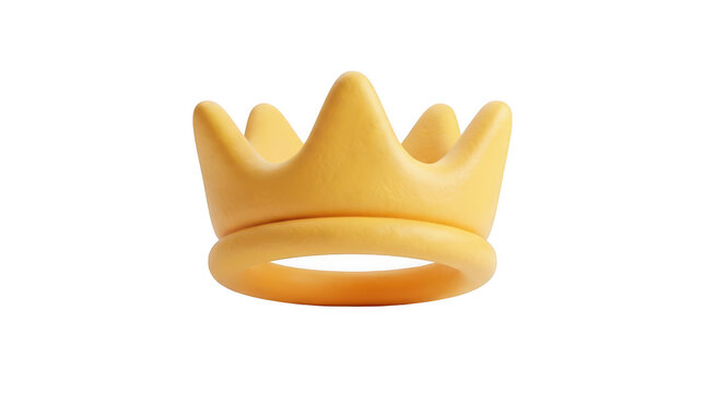 3d render of a simple yellow cartoon crown isolated on transparent background