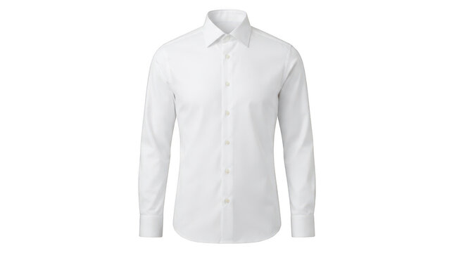 Classic white longsleeved dress shirt for men, formal business attire with buttondown collar, isolated on transparent background