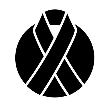Black awareness ribbon icon in circle. Mourning and memorial sign. Vector symbol for cancer awareness and grief support.