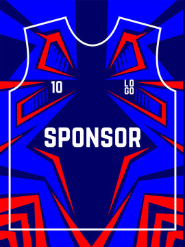 Electric blue and red geometric sharp pattern jersey mockup template for sports team