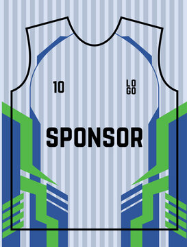 White and grey pinstripe sports jersey mockup template with green side accent