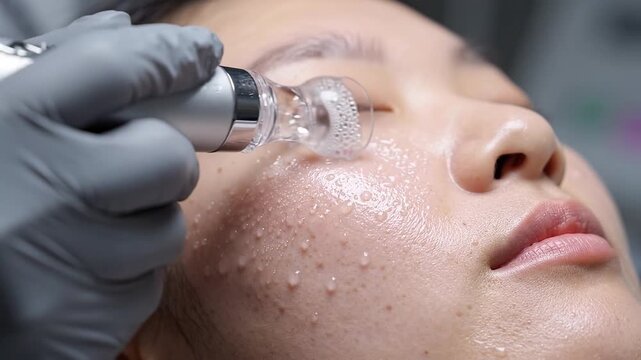 Close up of woman receiving professional facial massage at luxury spa