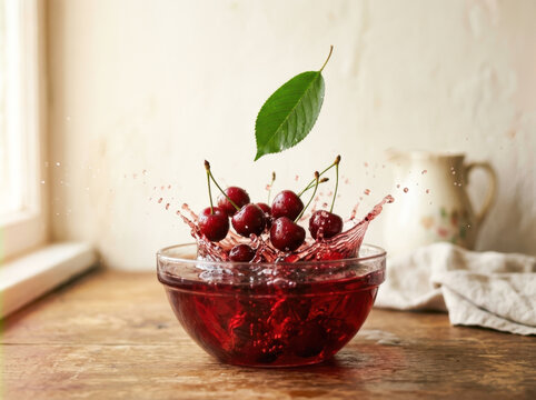 Cherries with Red Juice Splash