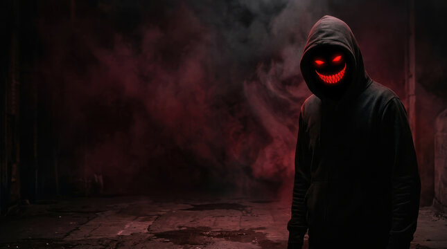 Creepy Pumpkin Head Figure in Foggy Landscape