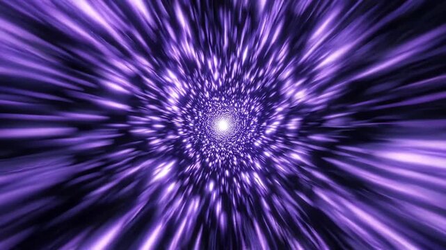 Flying through a purple neon light hyperspace warp tunnel