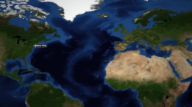Animated Flight Route Map from New York to Helsinki Across the Atlantic Ocean