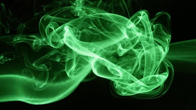 Abstract green magical energy smoke flowing smoothly on dark background
