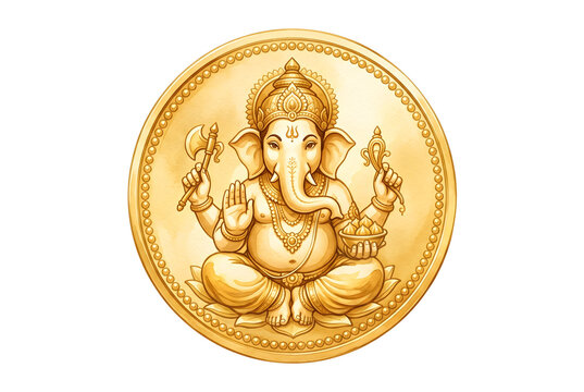 Traditional Lord Ganesha Engraved Gold Coin for Indian Festivals