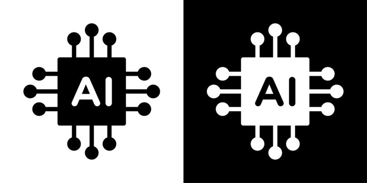 AI semiconductor chip icon with circuit nodes, for chip manufacturing, hardware engineering, and embedded systems apps
