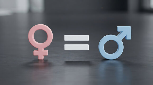 Gender equality symbols with an equals sign on a dark surface