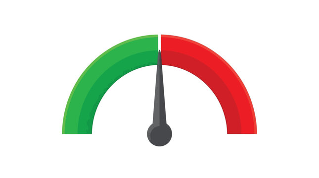 Semicircular vector gauge illustration showing red and green zones with a centered dark indicator needle