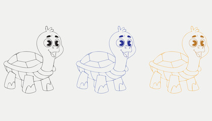 Fototapeta premium Cute Cartoon Turtle Character Line Art Vector Set for Kids Coloring Book
