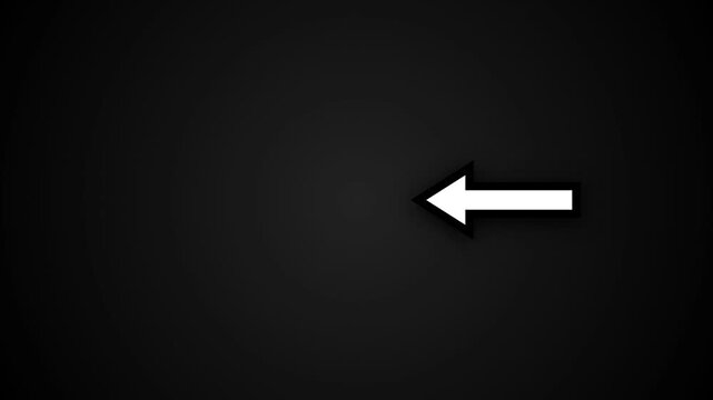 An animated white directional arrow pointer moving across a dark grey gradient background in a clean minimalist motion graphics loop design for modern digital presentations and user interfaces