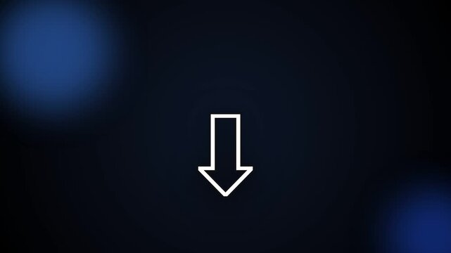 White arrow pointing downward against a dark blue glowing bokeh background creating a modern digital direction and navigation indicator for graphic design projects