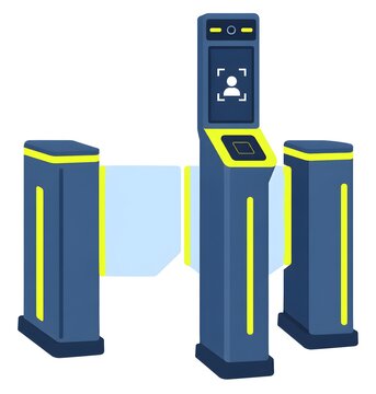 Biometric Facial Recognition Speed Gate Turnstile Vector Illustration with Thermal Scanner, QR Code Reader, and Automatic Glass Barrier for Smart Access Control, Airport Security, and Office Concept