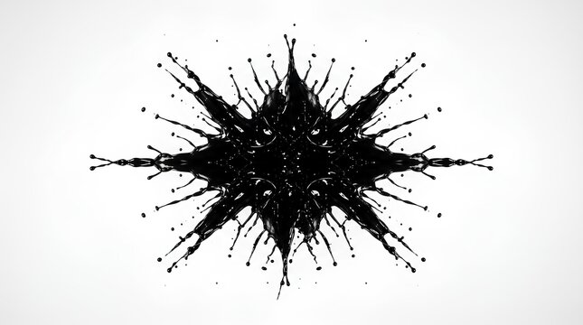 Symmetrical black liquid splash star isolated on white background