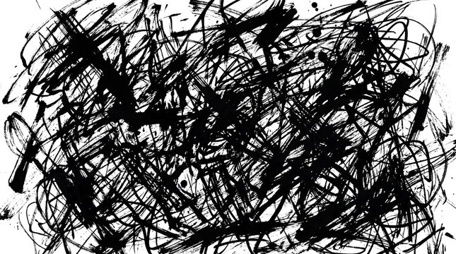 Messy black ink scribbles and splatters on white background.