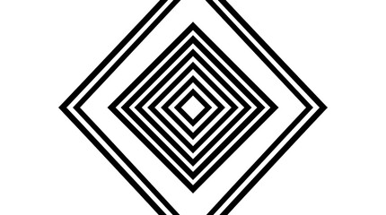 Fototapeta premium Concentric black diamond geometric pattern on white background.