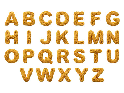 Yellow Yarn Alphabet A to Z, Knitted Thread Letters