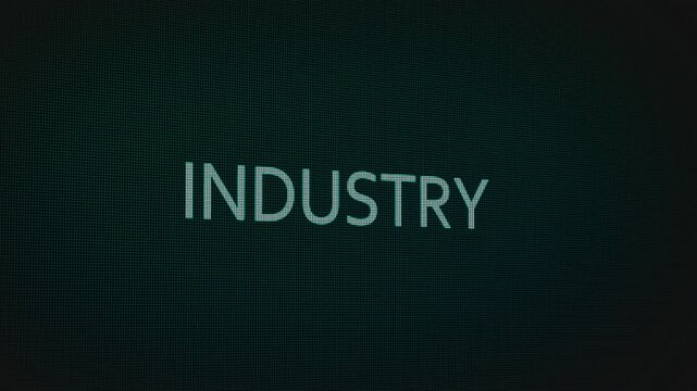 Industry word text typing animation on a computer screen in After Effects. Motion graphics highlight manufacturing, business, and modern digital technology concepts.