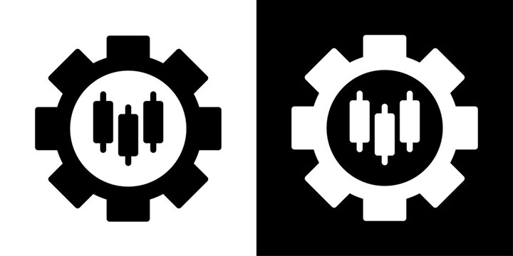 AI trading icon with gear and candlestick chart, for algorithmic trading, stock market automation, and fintech apps
