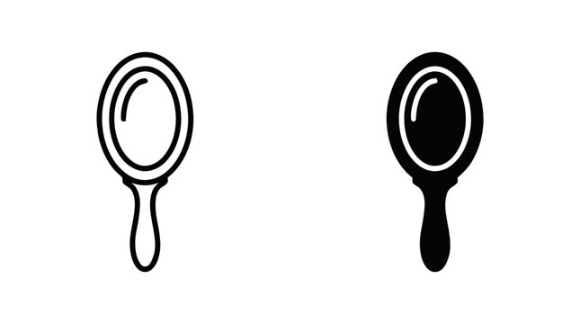 Vector illustration of set of hand mirror icons in outline and solid styles on a transparent background