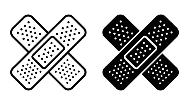 Vector illustration of crossed adhesive bandages icon set on a transparent background