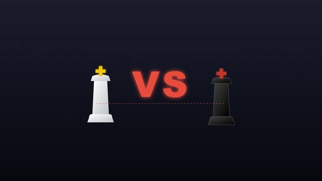 Minimalist Graphic Animation of White and Black Chess King Pieces Facing Each Other with VS Text