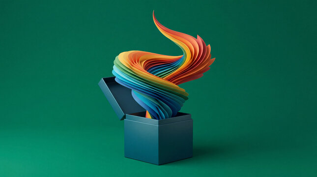 Open box with unfolding idea spiral