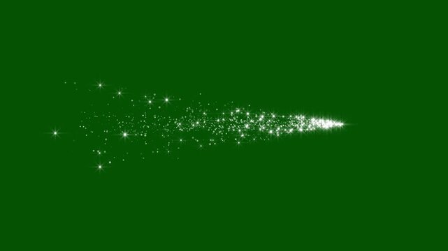 Shining magic star particles with glitter trail, Twinkling glitter stars with glowing magic dust and sparkling fairy trails effect animation overlay for green screen background, sparkle bursts effect