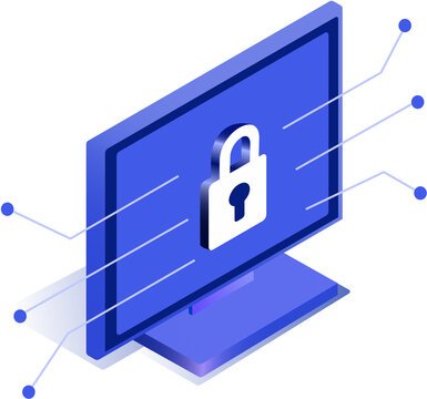 Isometric Cybersecurity and Data Protection Illustration. Isometric Digital Security and Online Protection Illustration.  Isometric Network Security for Digital Infrastructure Protection