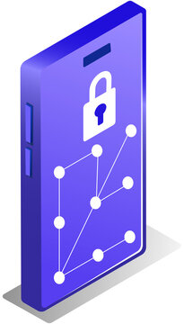 Isometric Cybersecurity and Data Protection Illustration. Isometric Digital Security and Online Protection Illustration.   Isometric Mobile Security for Smartphone Data Protection