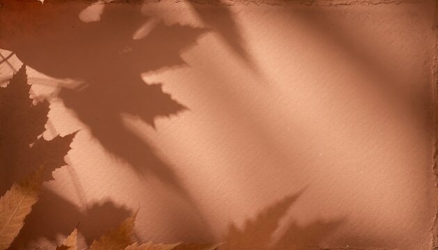 Autumn leaves shadows textured background with warm brown tones, nostalgic mood, copy space for seasonal greeting card, invitation, or nature-inspired design.