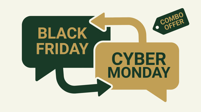 Minimal black friday speech bubble cyber monday combo offer in green and gold palette