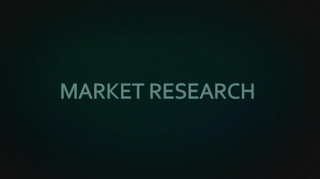 Market Research word text typing animation on a computer screen in After Effects. Motion graphics highlight analysis, surveys, and modern digital business concepts.