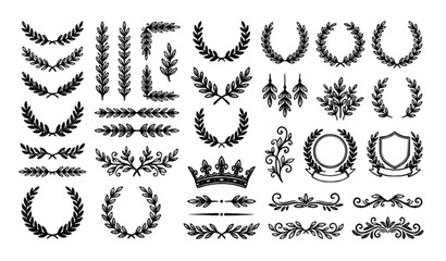 Fototapeta premium Black Laurel Branches Frames Ornamental Award Borders and Vintage Vector Elements