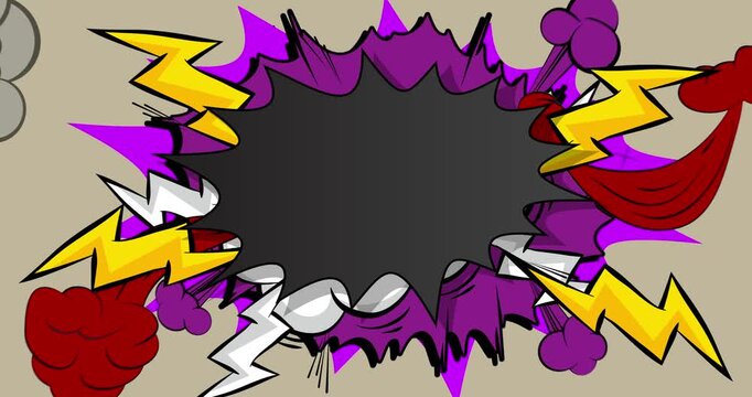 Cartoon background animation, comic book backdrop video. Retro comics pop art design.