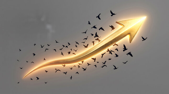 Birds flying along glowing upward arrow illustration design